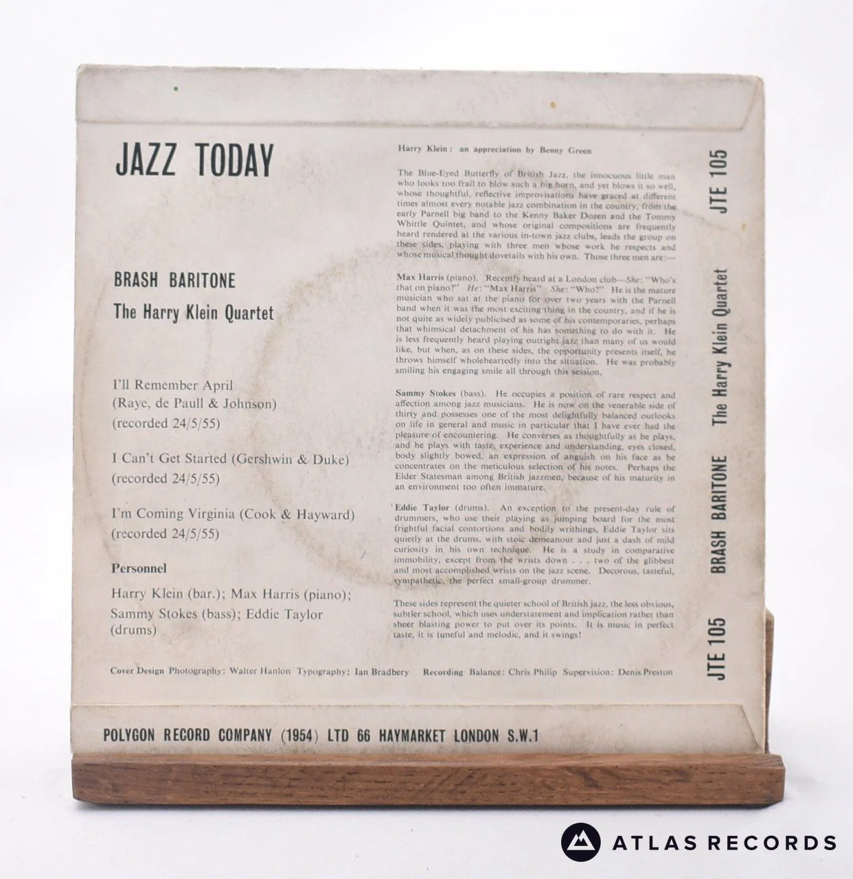 Harry Klein Quartet - Brash Baritone - 7" EP Vinyl Record - VG+/VG+ - Image 2