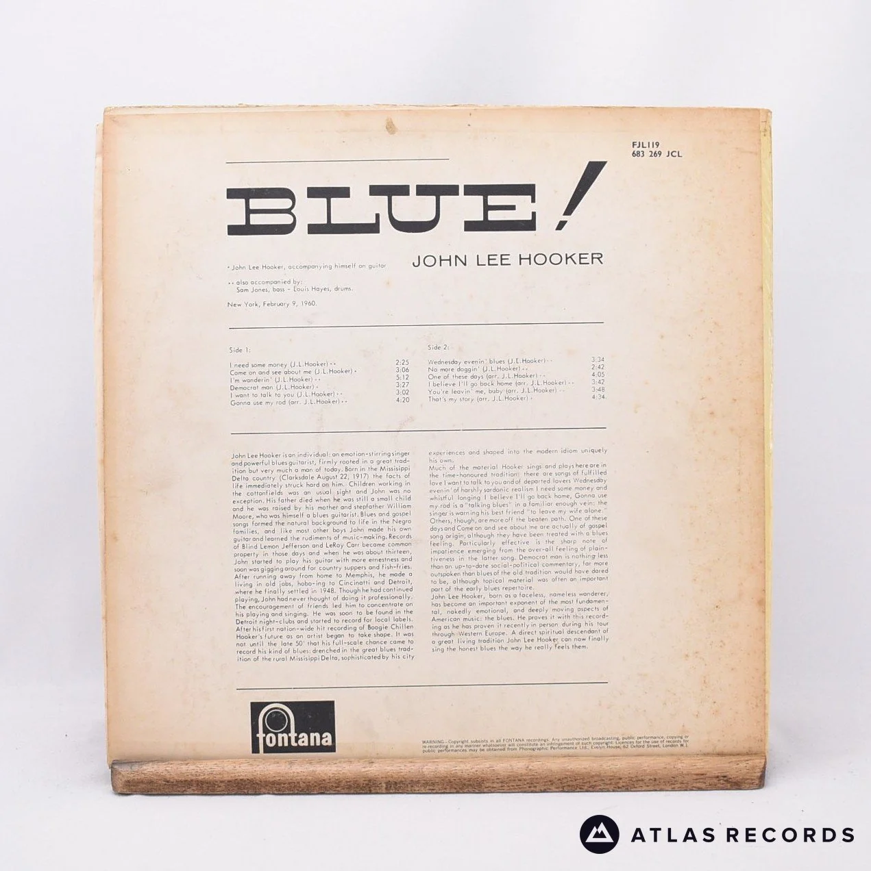 John Lee Hooker - Blue! - Mono Reissue 1L 2L LP Vinyl Record - VG+/VG+ - Image 2