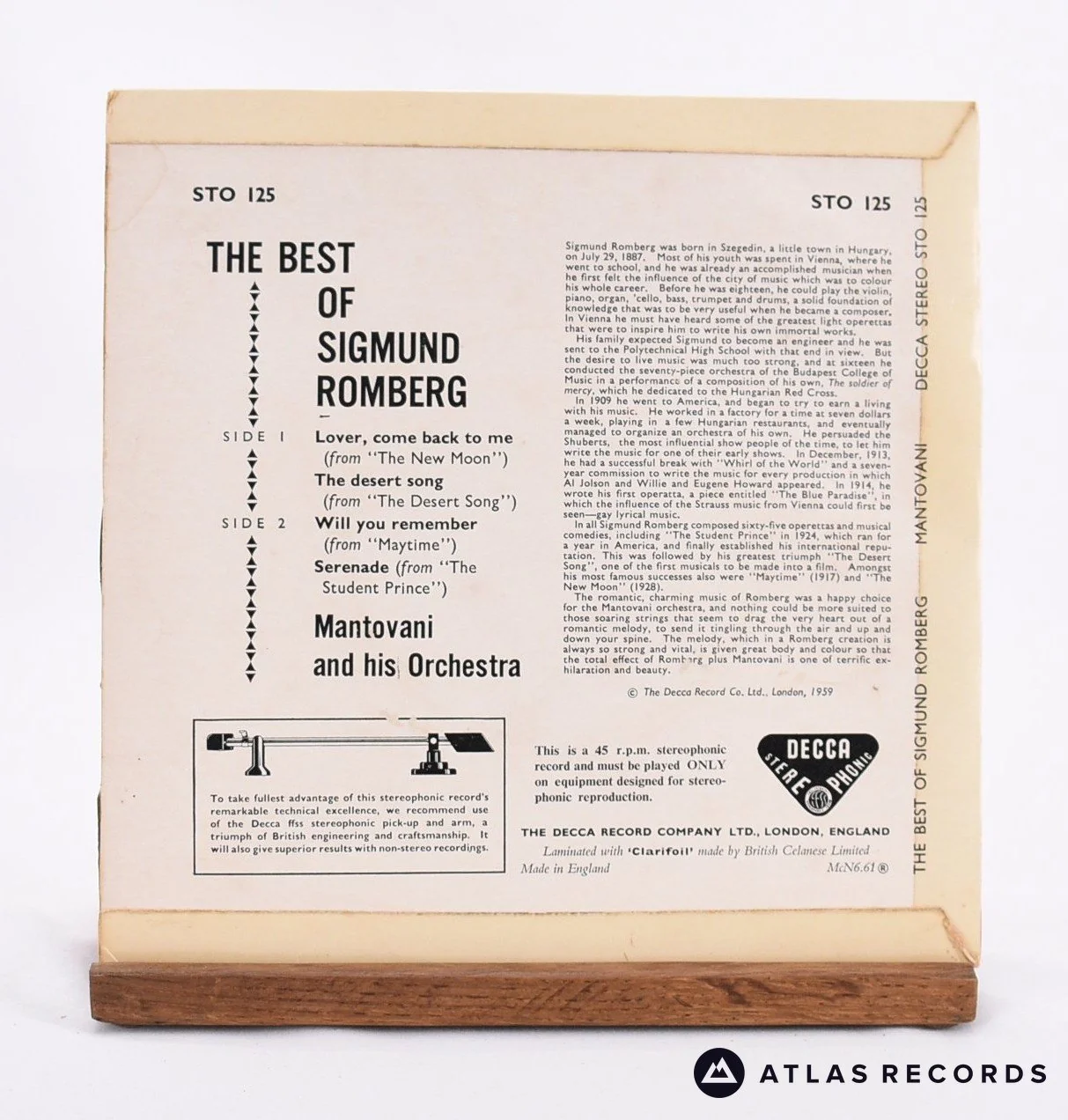 Mantovani And His Orchestra - The Best Of Sigmund Romberg - 7" EP Vinyl Record - VG/VG+ - Image 2
