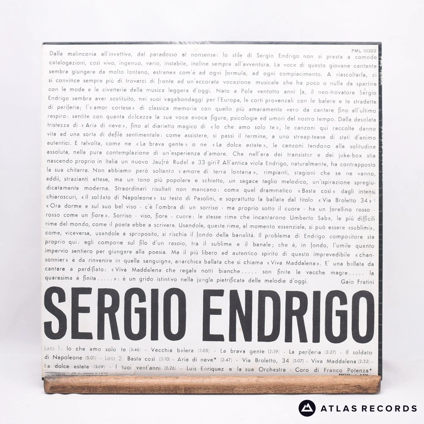 Sergio Endrigo - Sergio Endrigo - LP Vinyl Record - EX/VG+ - Image 2